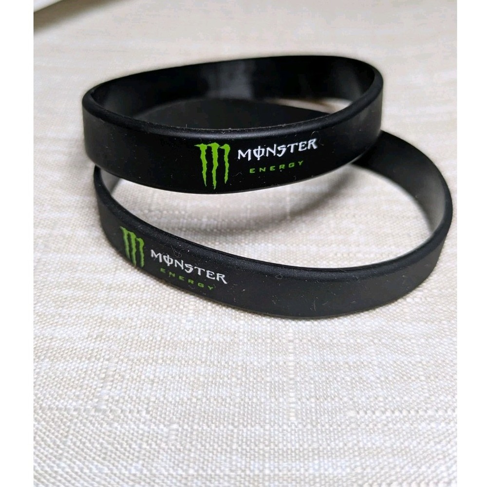 NEW Monster Energy Drink Silicone Wristband Bracelet‎ Black Green Logo Set of 2